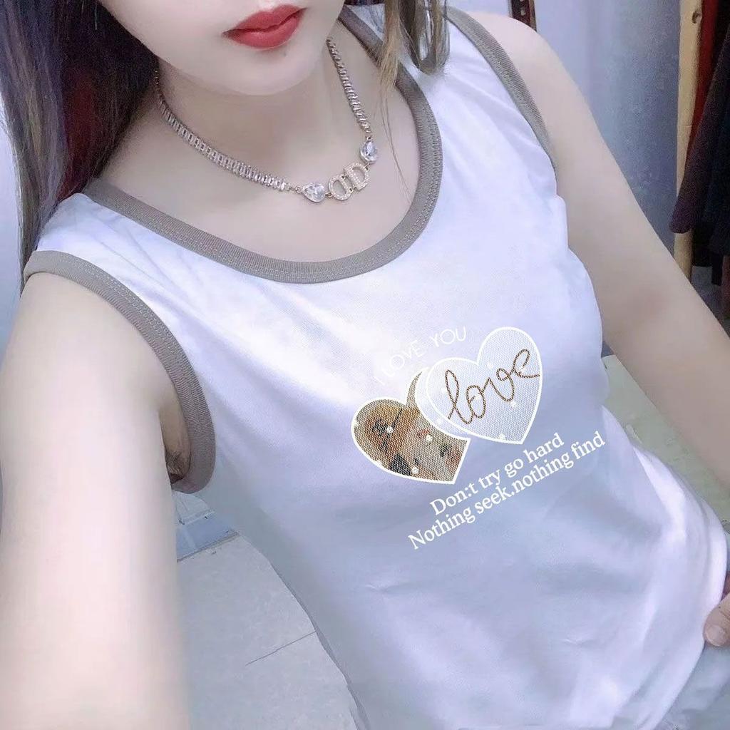 Women Casual Cotton Print Camisole Korean Fashion Sleeveless Vest Color Block Trendy Summer Top