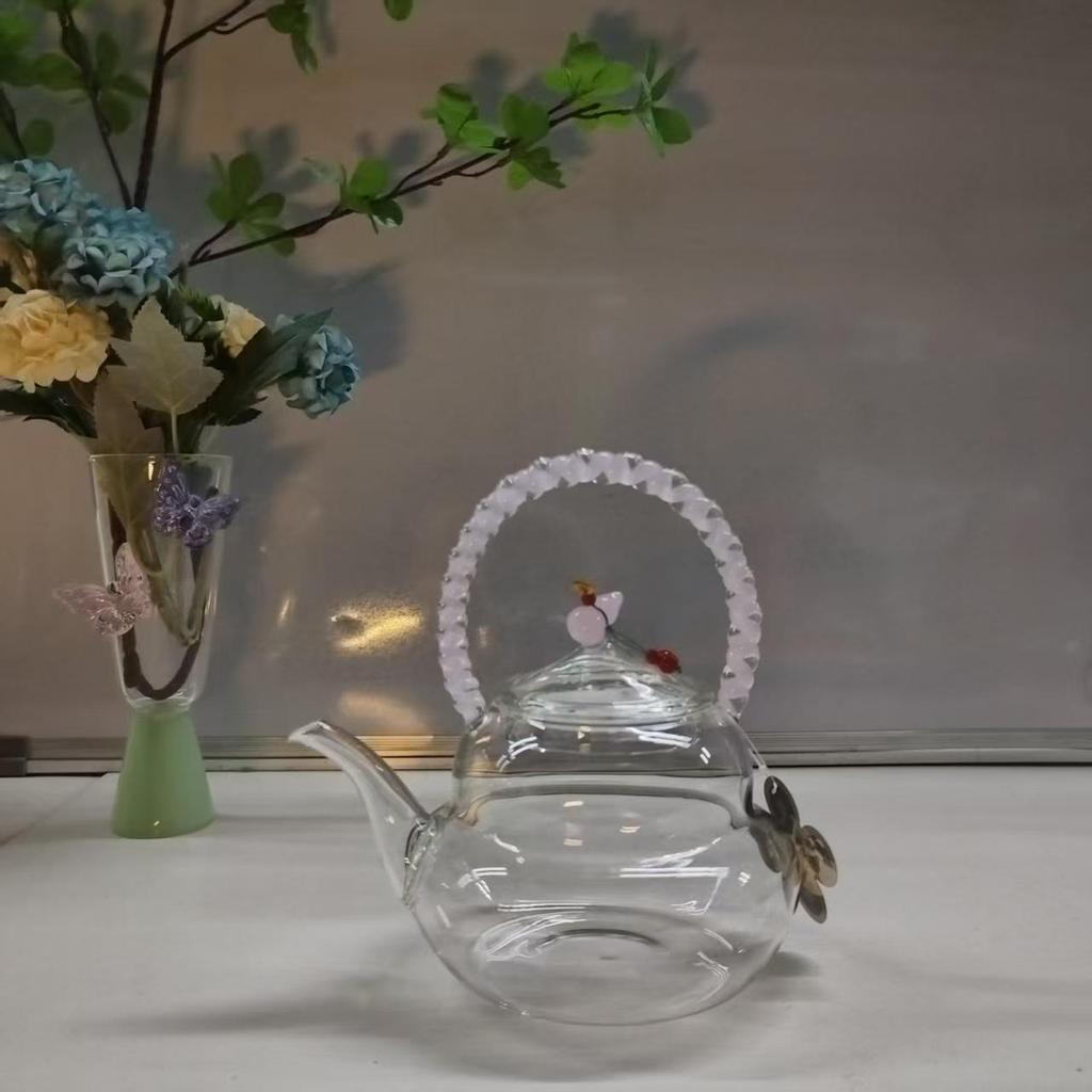 High Borosilicate Glass Teapot, Kung Fu Style Flower Design, Women's Household Kettle, In Stock