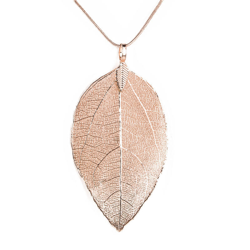 Unique Women Jewelry Simple Leaf Sweater Pendant Long Chain Necklace