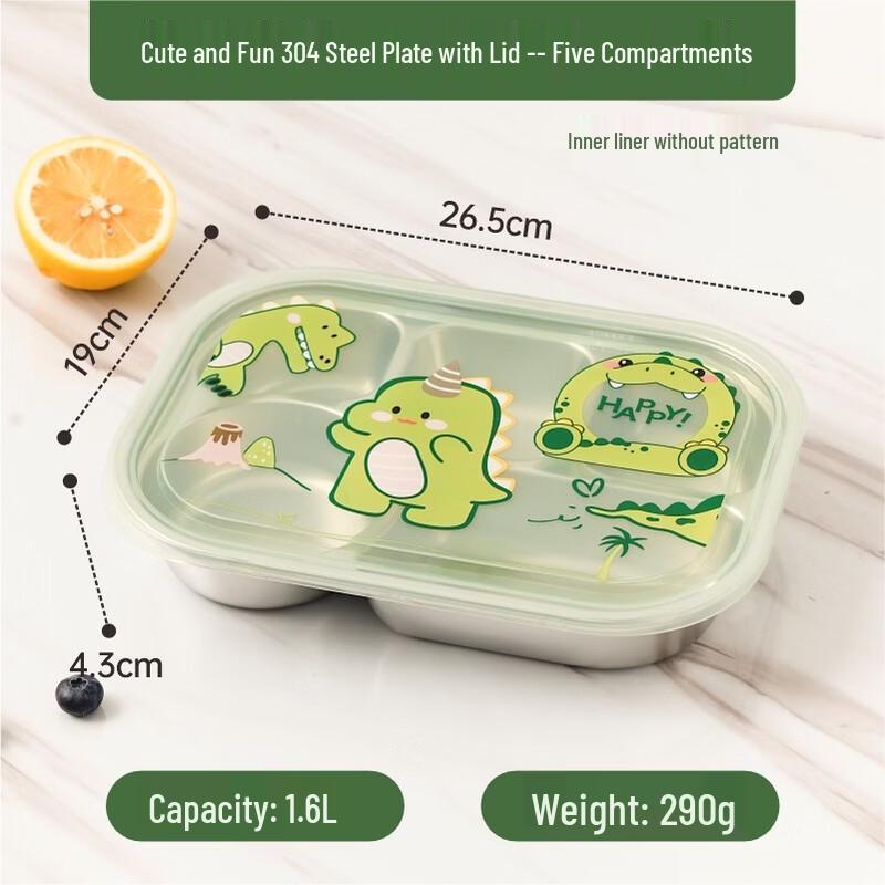 

304 Stainless Steel Divided Lunch Plate with Lid