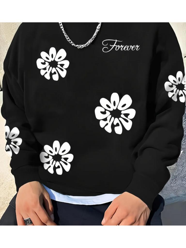 Men’s loose-fit, long-sleeved, crew-neck printed sweatshirt—soft and comfortable, perfect for everyday wear in spring and autumn | Casual-style top
