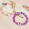 Durable Alloy Ribbon Wrist Jewelry Breast Cancer Awareness Bracelets, Charm Beads Elastic Beaded Bracelet for Women Bracelet, Encouragement