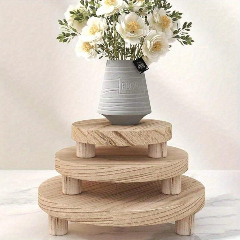 1pc/Set Wooden Round Tray Multifunctional Wooden Candle Base Kitchen Fruit Tray Base Bathroom Storage Tray