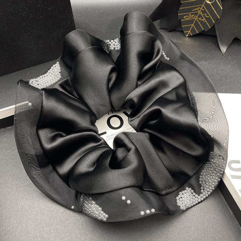 Elegant Satin and Organza Pearl Lace Scrunchie for Women - 2026 Trendy Hair Accessory