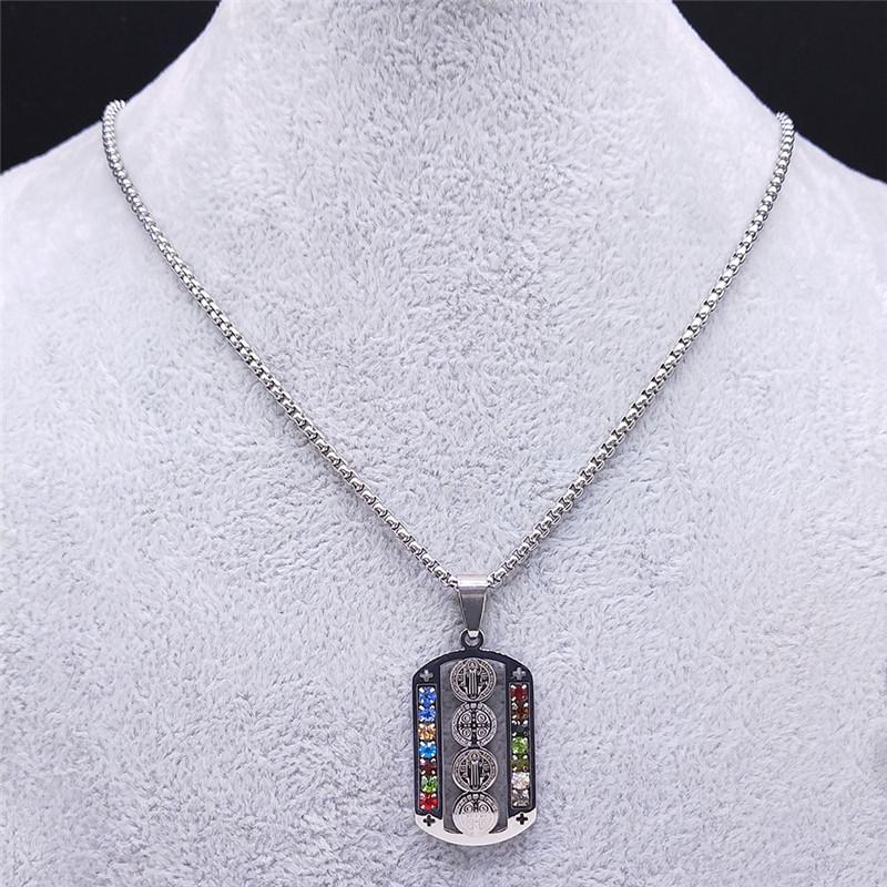 Stainless Steel Mix Color Crystal Saint Benedict Pendant Necklace Color Christian Necklaces Jewelry San Benito N6571SR