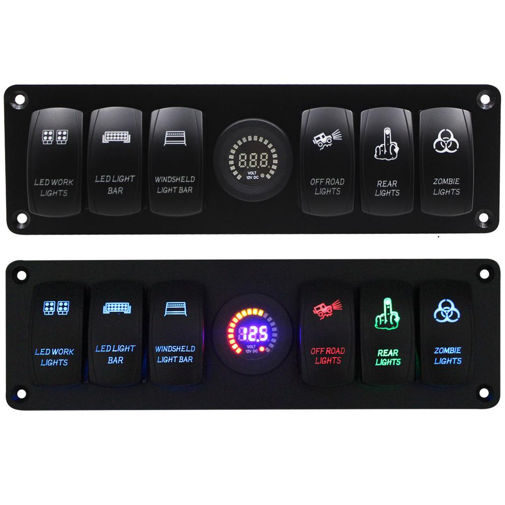 2024 Fargerike 12V 6 Gangs Vippebryter Panel Strømbryter LED Voltmeter RV Bil Marine Båt Bryter Panel Led Bryter Panel Auto