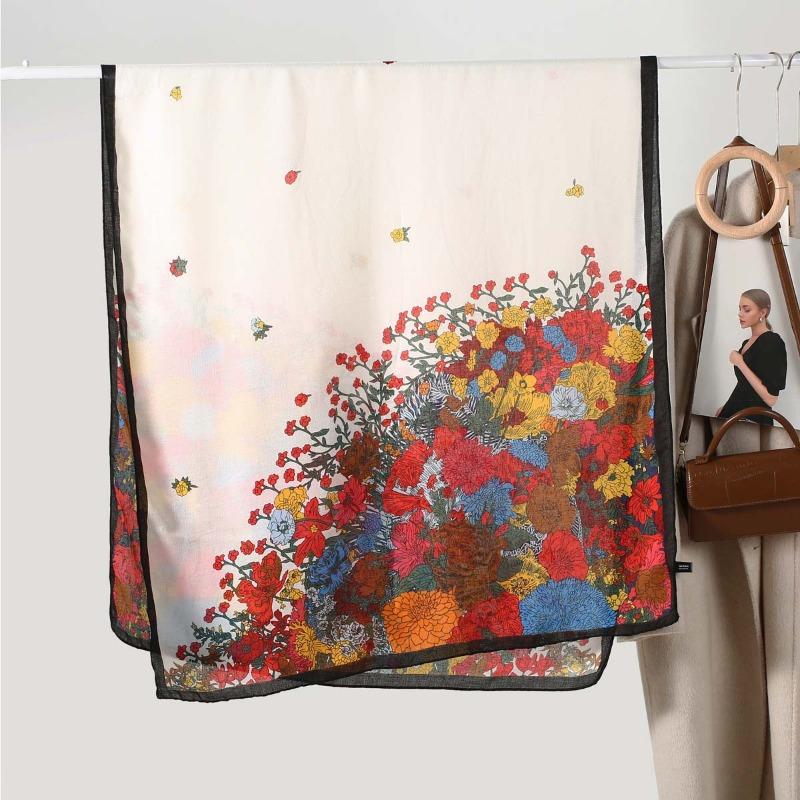 

Spring and autumn fashion new hemp feel women s printed scarf summer travel vacation sunscreen scarf shawl Above 175cm