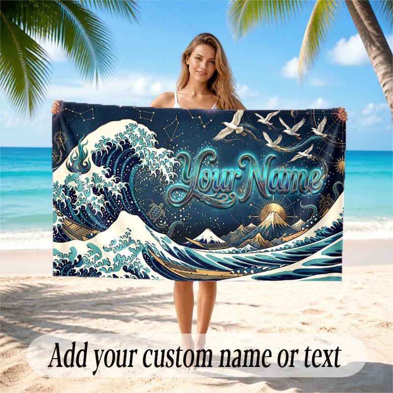 Octopus Sea Life Theme Soft Beach Towel Personalized Custom Name Text Towel Portable for Beach Pool Travel