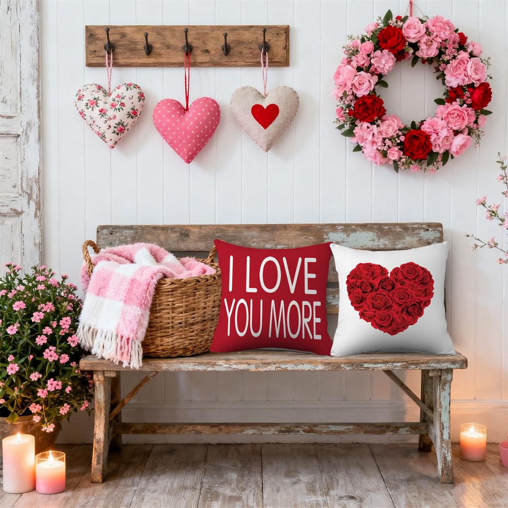 4pcs Valentine's Day Throw Pillow Covers I Love You More Rose Truck Love Balloon Designs, Zip Closure, Anniversary, Wedding, Party Cushion Case