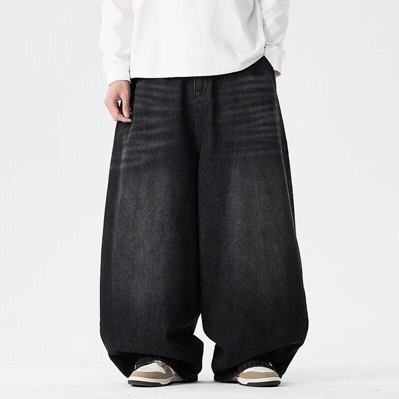 

Spring Men Streetwear Denim Pants Men Harajuku Washed Baggy Jeans Men Y2K Fashion Punk Casual High Waist Wide Leg Pants 5XL чорний