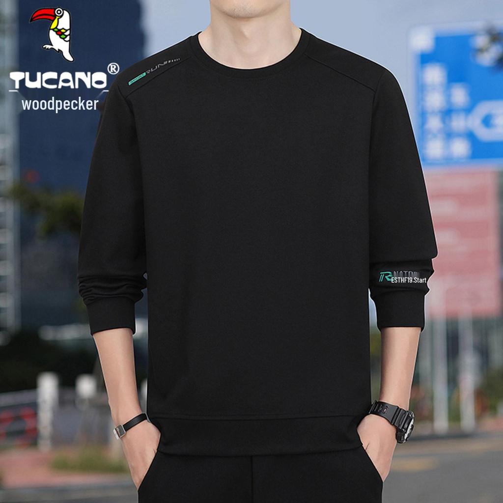 Woodpecker 2025 Men's Spring/Autumn Cotton Round Neck Hoodie Pullover Long Sleeve T-shirt