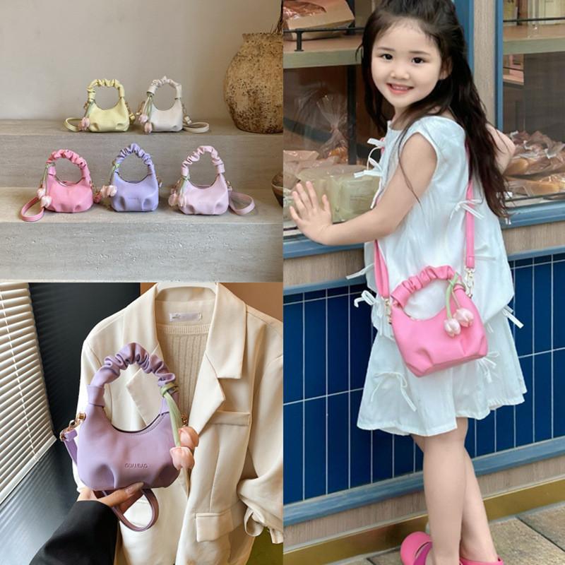 Decorative Tulip Sweet And Folded Design Solid Color Children Shoulder Bag