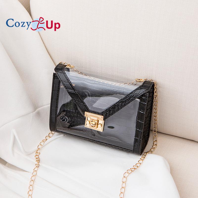 Bolsa transparente aconchegante, bolsa quadrada pequena, corrente crossbody, mini bolsa feminina