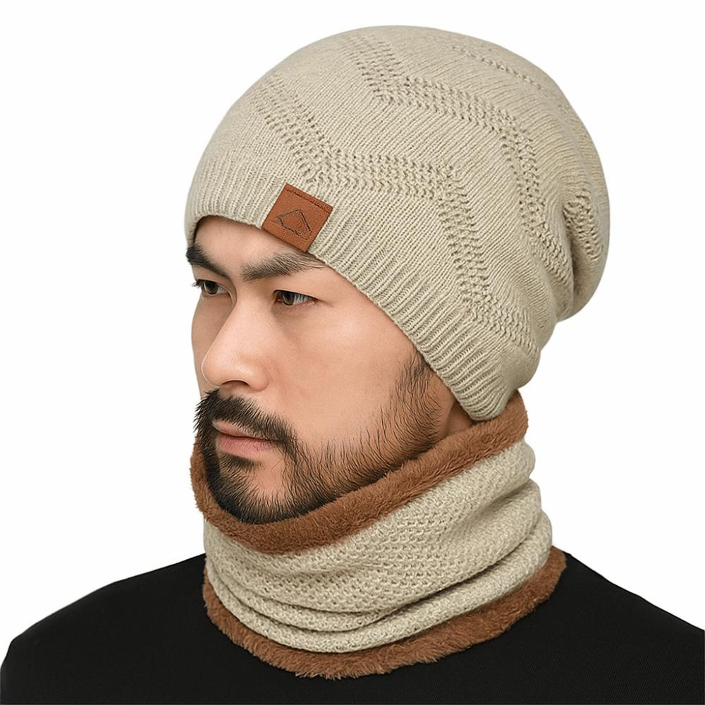 Stylish Design Thermal Knit Cap Soft Warm Wool Hat Winter Beanie Hat Scarf Set  Winter Season