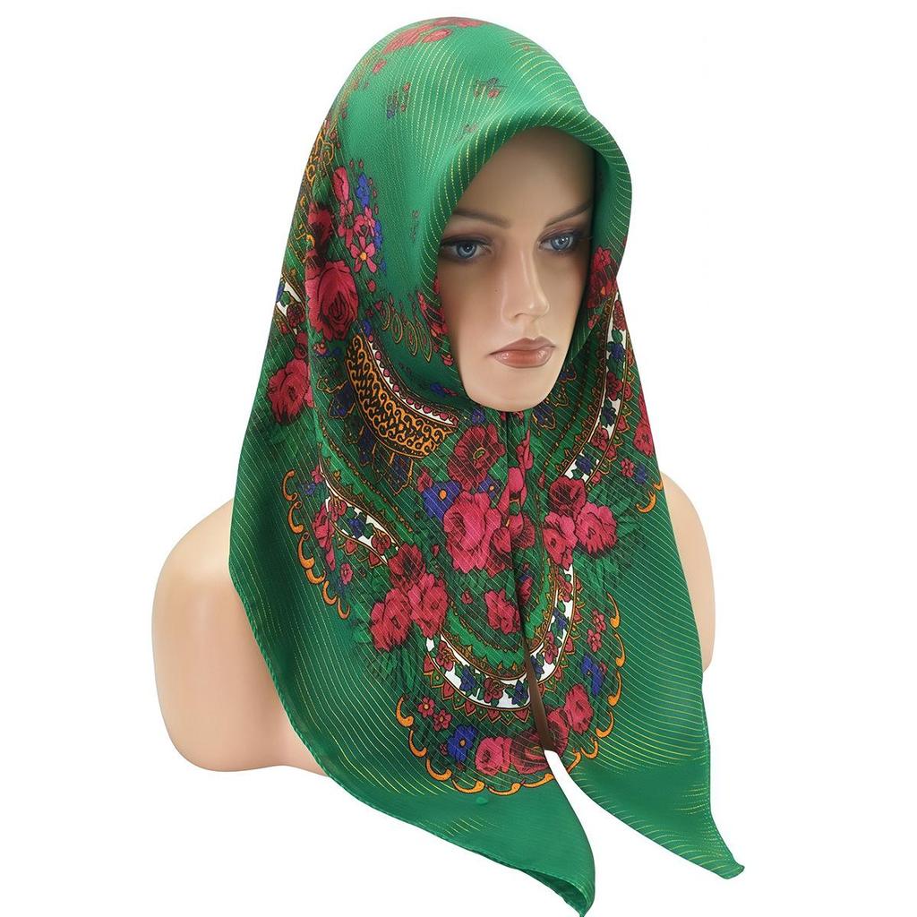 Ethnic Style Gold Thread Printed Square Summer Scarf