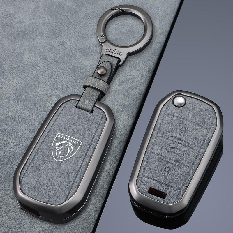 Zinc Alloy Leather Car Flip Remote Key Case Cover Holder Shell Fob for Peugeot 208 308 T9 508 2008 Auto Keychain Accessories