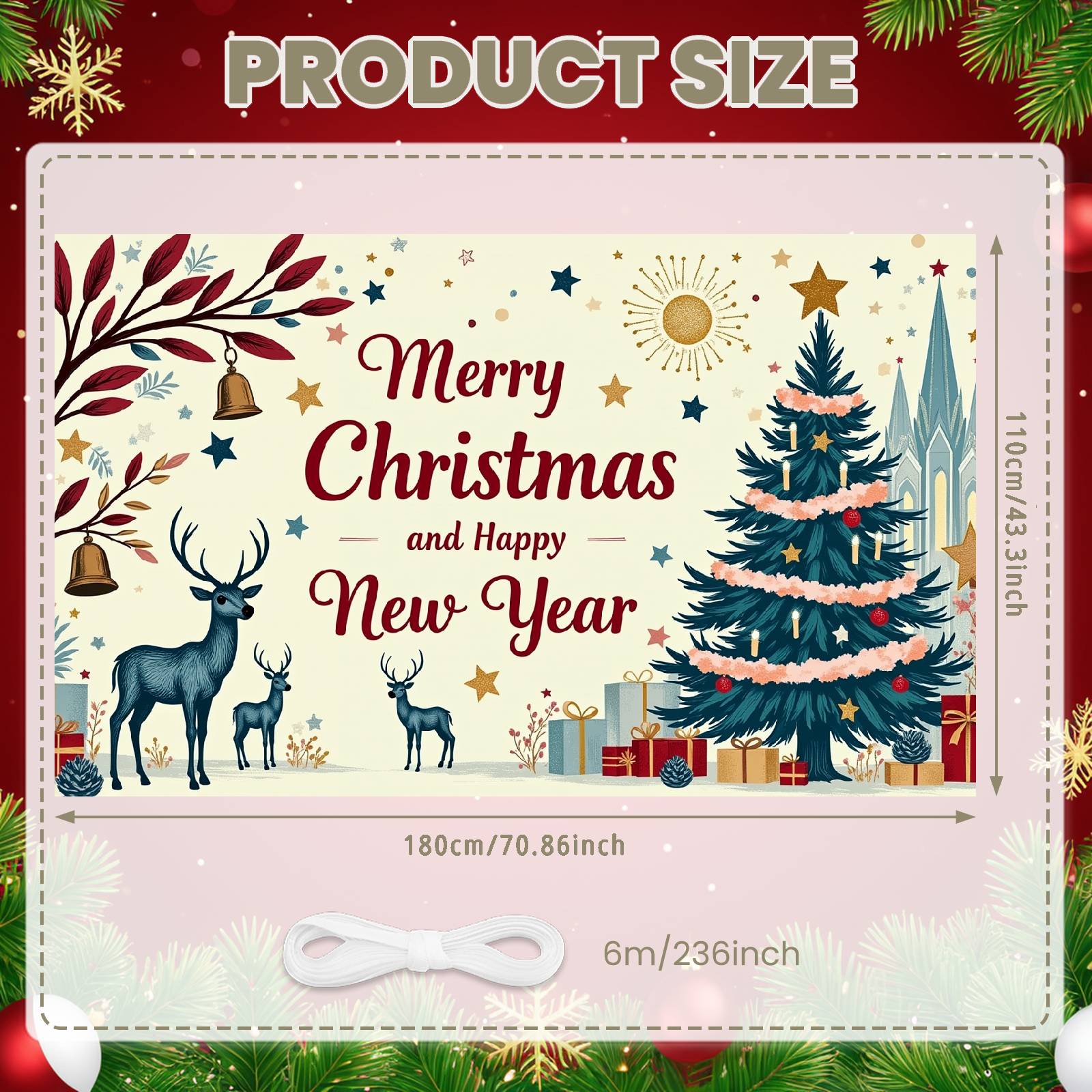 Christmas Banner Red Lettering Xmas Backdrop Happy New Year Background Christmas Tree Christmas Tree Display For Office Xmas