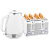 Wasserkocher und Toaster Set, Edelstahl Wasserkocher 1,7 L und 2200 W und 4-Schlitz-Toaster, Weiß