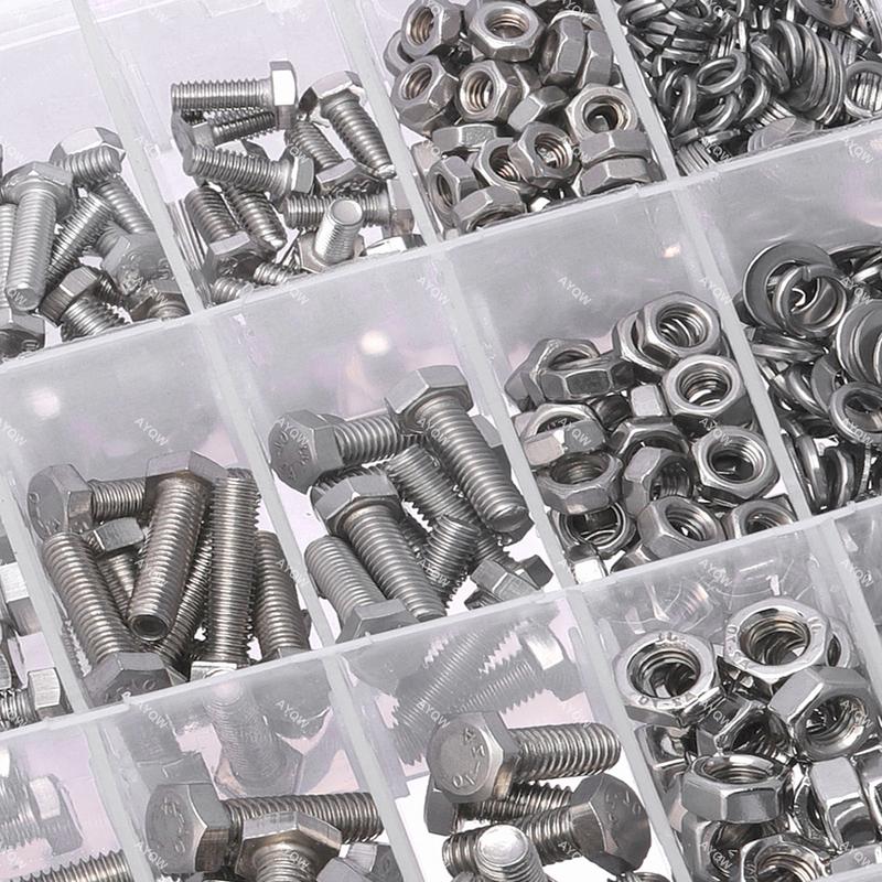 176pcs Stainless Steel M6, M8, M10 Bolts and Nuts Set with Washers - Heavy Duty Industrial Fasteners
