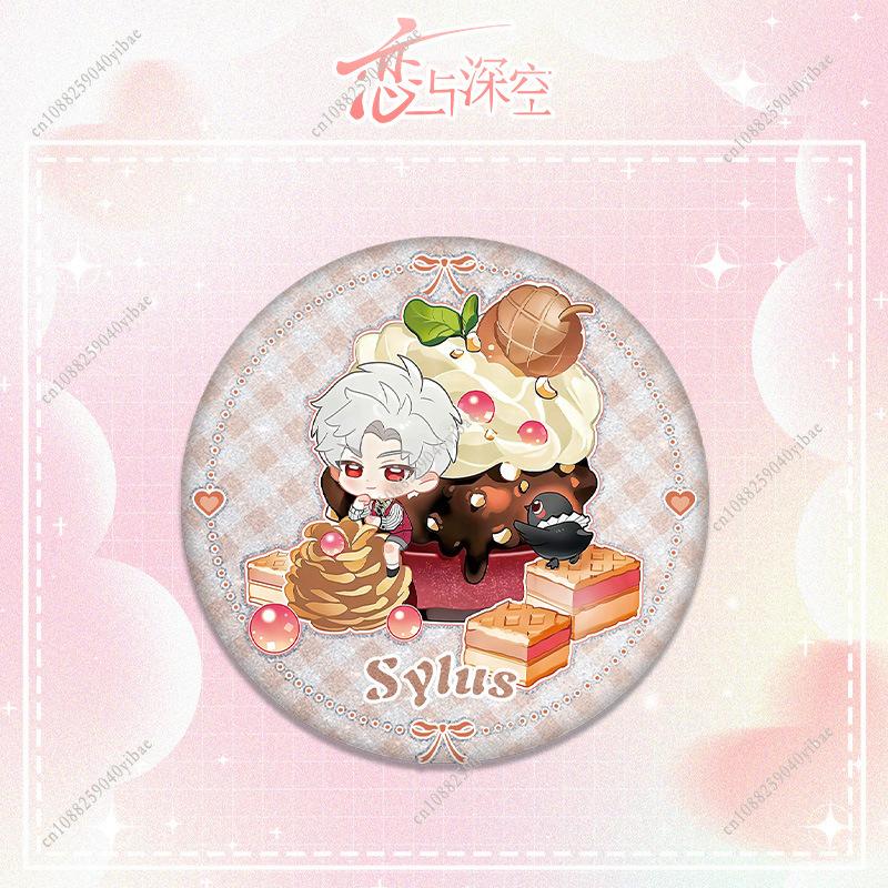 75MM Love and Deepspace Sylus Rafayel Zayne Xavier Cosplay Anime Shiny Badge Emblem Brooch Dessert Decoration Pin Game Fans Gift
