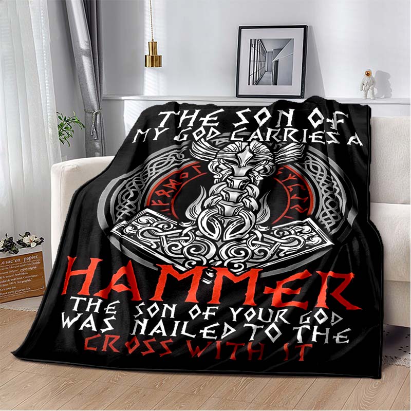 

Viking Skull with Axe and Beard Print Flannel Blanket, Norse Warrior Throw Blanket 80cm x 120cm