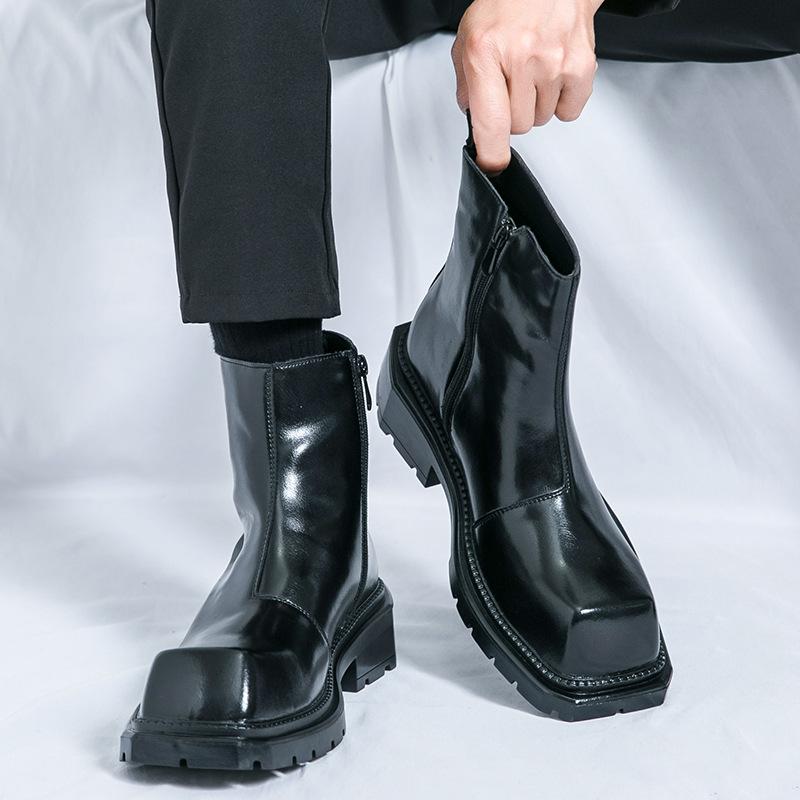 Herbst- und Winter Chelsea Boots Herren Nische eckige Spitze Martin Stiefel Mode Lederstiefel dicke Sohle erhöhend Zhongtong Trend kurze Stiefel