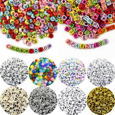 Renkli Rus Mektup Boncuk Blok Düz Kare Gevşek Boncuk DIY Bilezik Dikiş Takı Yapımı Hazırlanmış