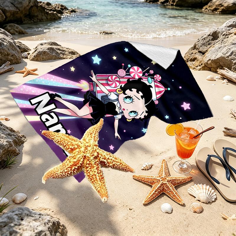 Custom Name Personalized Betty Boop Print Beach Towel, for Trip Camping Beach Party Home Decor, Birthday Gift for Family & Friends