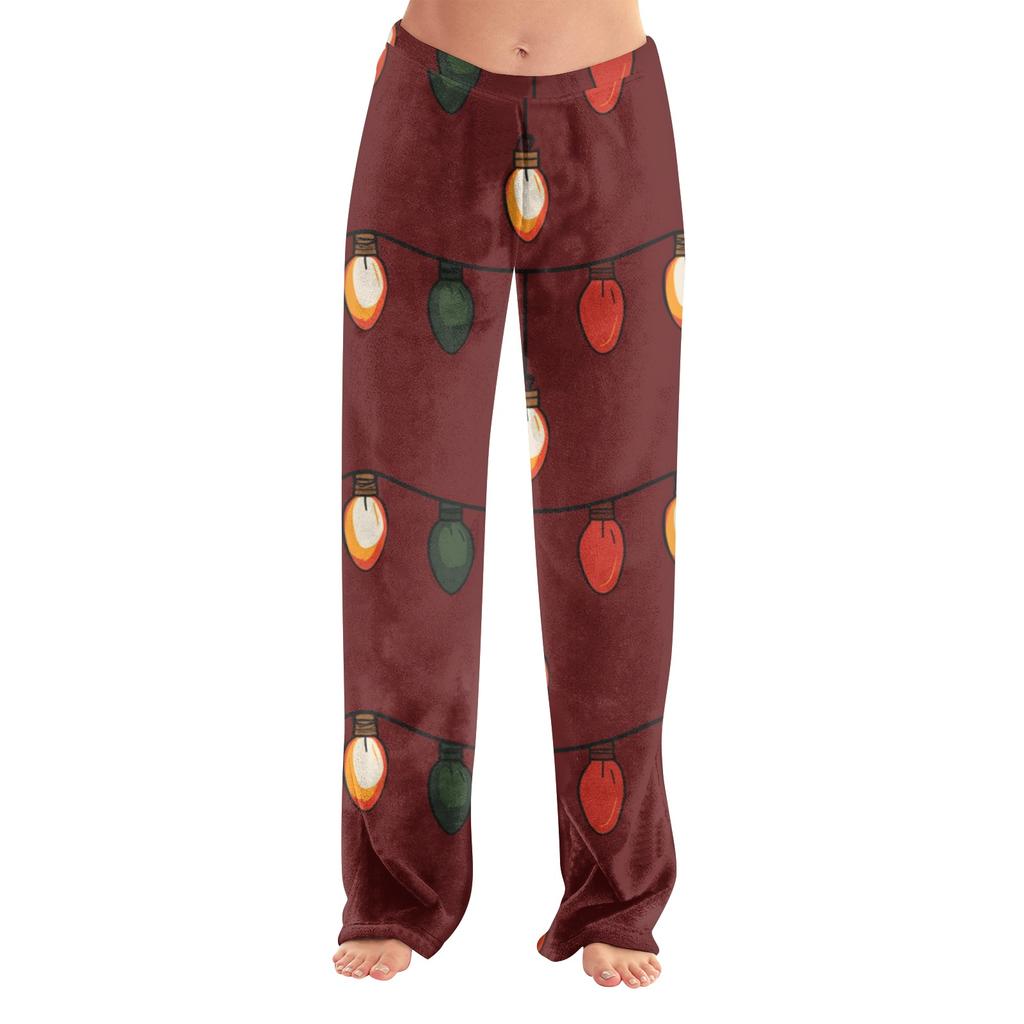 Women's Christmas Print Plush Casual Pants Cozy Holiday Pants for Winter Everyday Wear