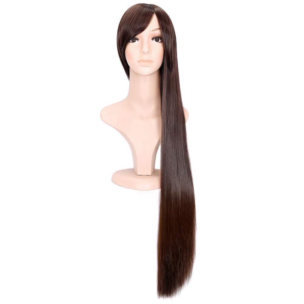 CaseEden Super Long Straight Wig with Wig Net (Set of 2), Costume Accessory, Deep Brown, 100cm