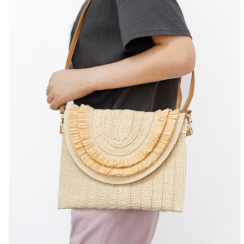 Yogodlns Raffia Straw Weaven Bags Fashion Ladies Wrist Clutches Summer Women Shoulder Crossbody Bags Handmade Beach Bag