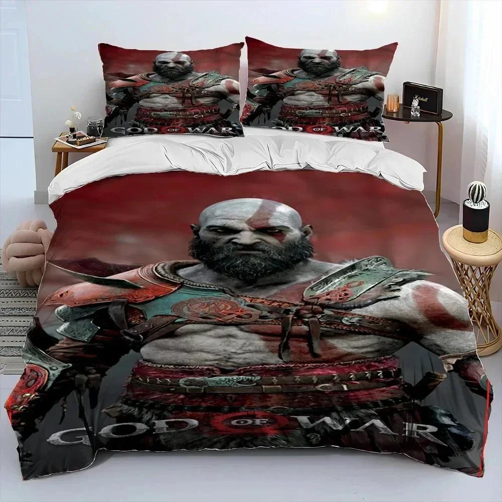 Luxury New 3D Print Game God Of War Kratos Bedding Set Duvet Cover Bed Set Quilt Cover Pillowcase Queen Size Adult Bedding Set