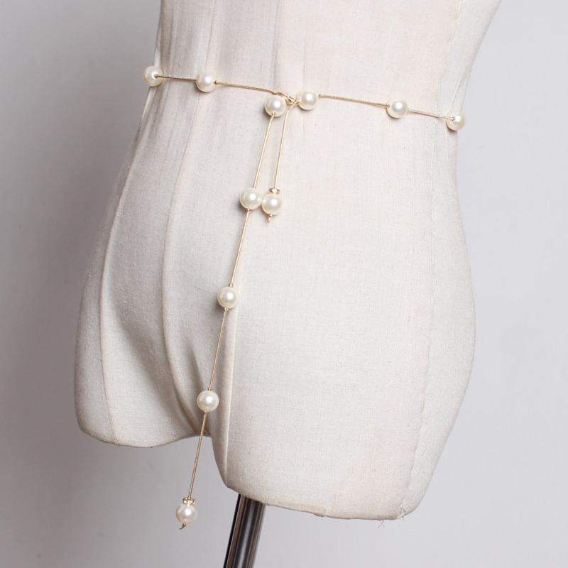 Pearl Chain Belt Gold Chain Belt for Women Fashion Plus Size Silver Waist Chains Metal Waist Belts Chains Trendy Belly Belts for Women Dress Jewelry