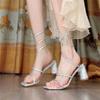 Fairy Wind Crystal High Heels Female New Snake Wound Rhinestone High Heels Sandals Summer Fish Mouth Roman Shoes