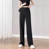 Gray High-Waisted Wide-Leg Pants for Women - Spring Plus Size, Drapey Straight Casual Suit