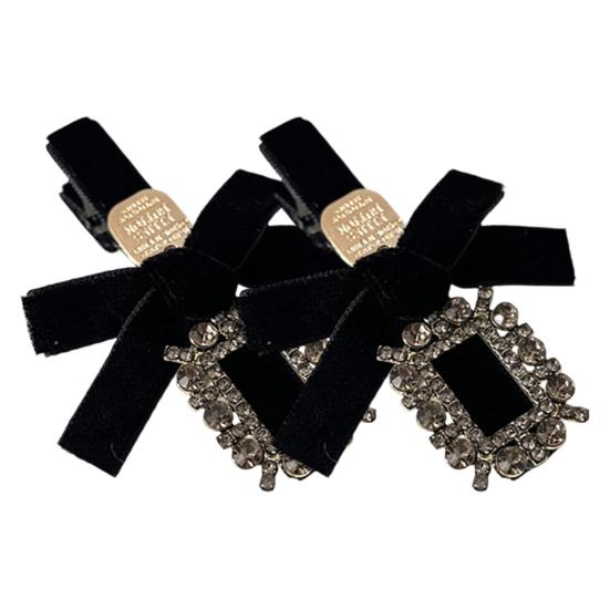 2Pcs Hairpin Velvet Bow Decor Hair Clip with Rhinestones Stable Clamping Force Bangs