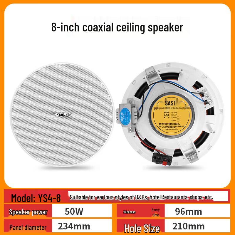 SAST 8-Inch Coaxial Ceiling Speaker CN plug (adapter included)