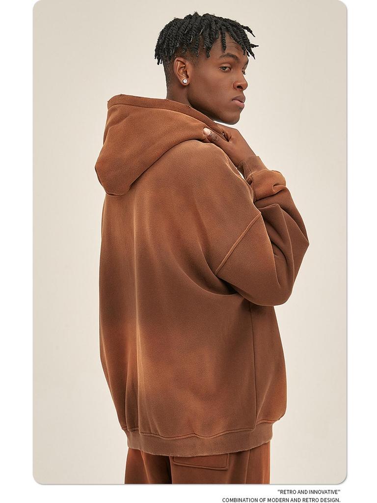 2024 A/W Distressed Spray-Dyed Hooded Sweatshirt & Sweatpants Set - Retro Streetwear Trend for Couples