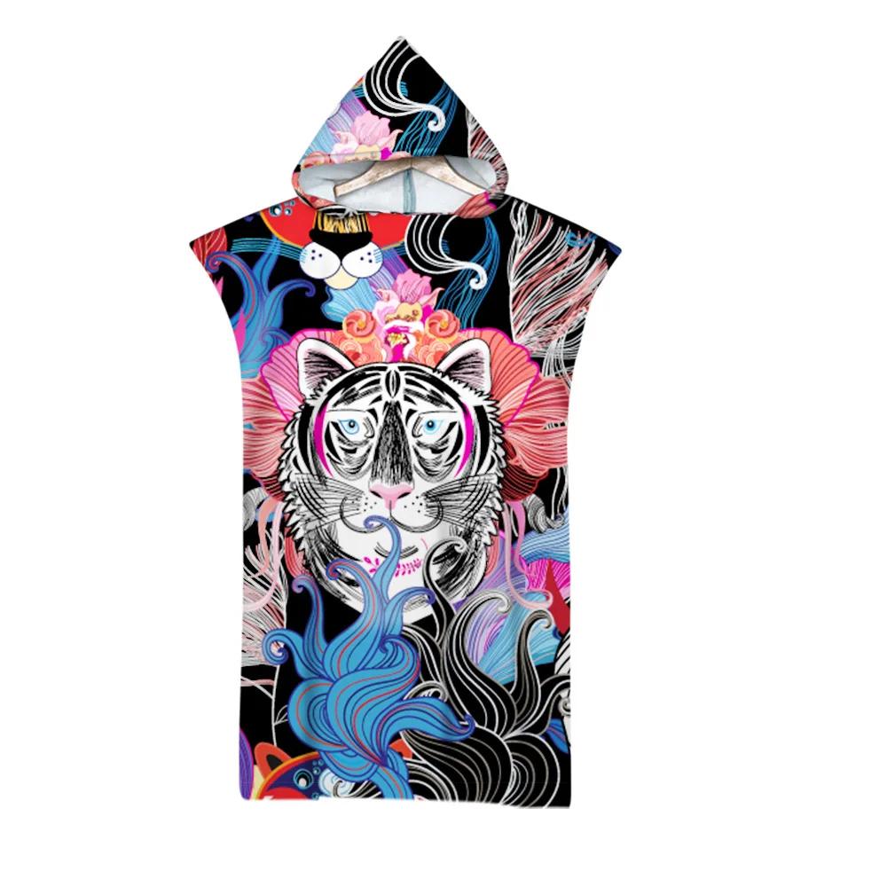 Hooded Bath Towel Robe Poncho Swimming Beach Towel Surf Man Lady Fast Quick Dry Bathrobe Beachwear-Floral Elephant Owl Pattern