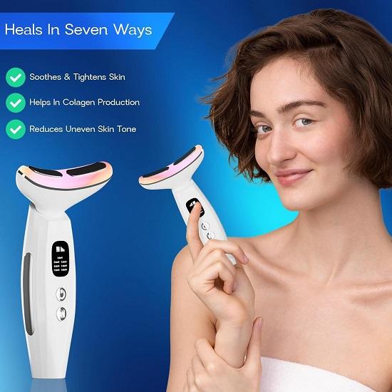 Skin Lift Device Anti-Aging Face  Neck Massager Reduces Wrinkles, Puffiness Double Chin 7 Color LED Light Therapy