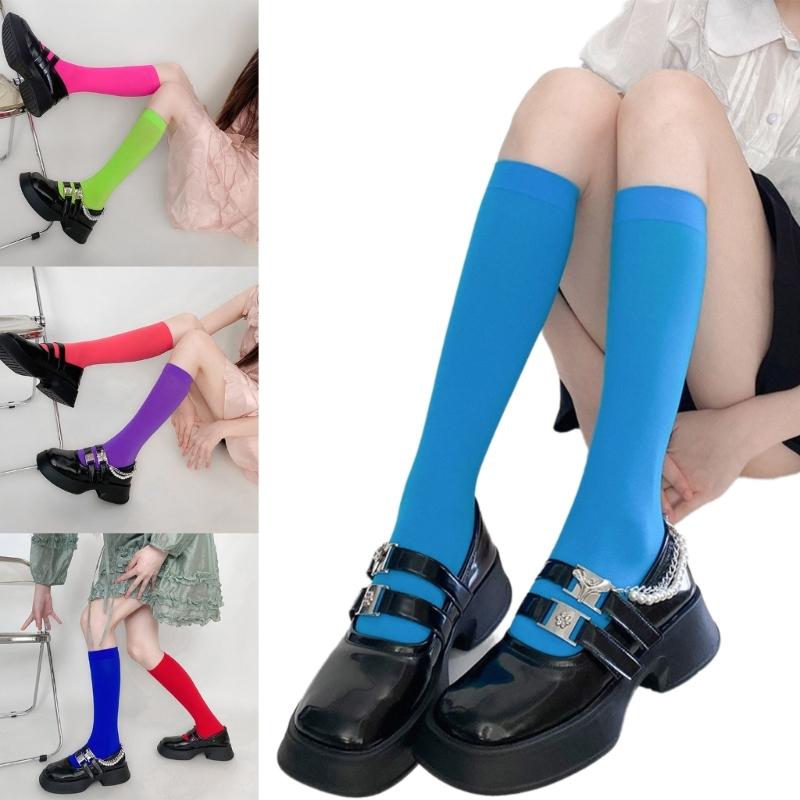 Colorful Calf Socks Velvets Knee High Stockings Lightweight Breathable Knee High Socks Student Girls Middle Tube Socks