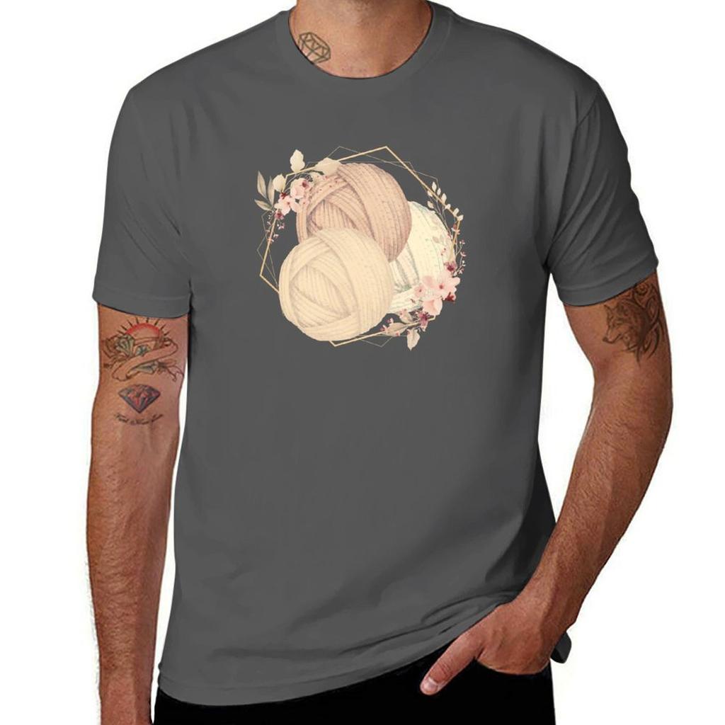 Golden and Brown Yarn Balls With Flower Wreath Tshirt cute clothes new edition mens graphic tshirts pack