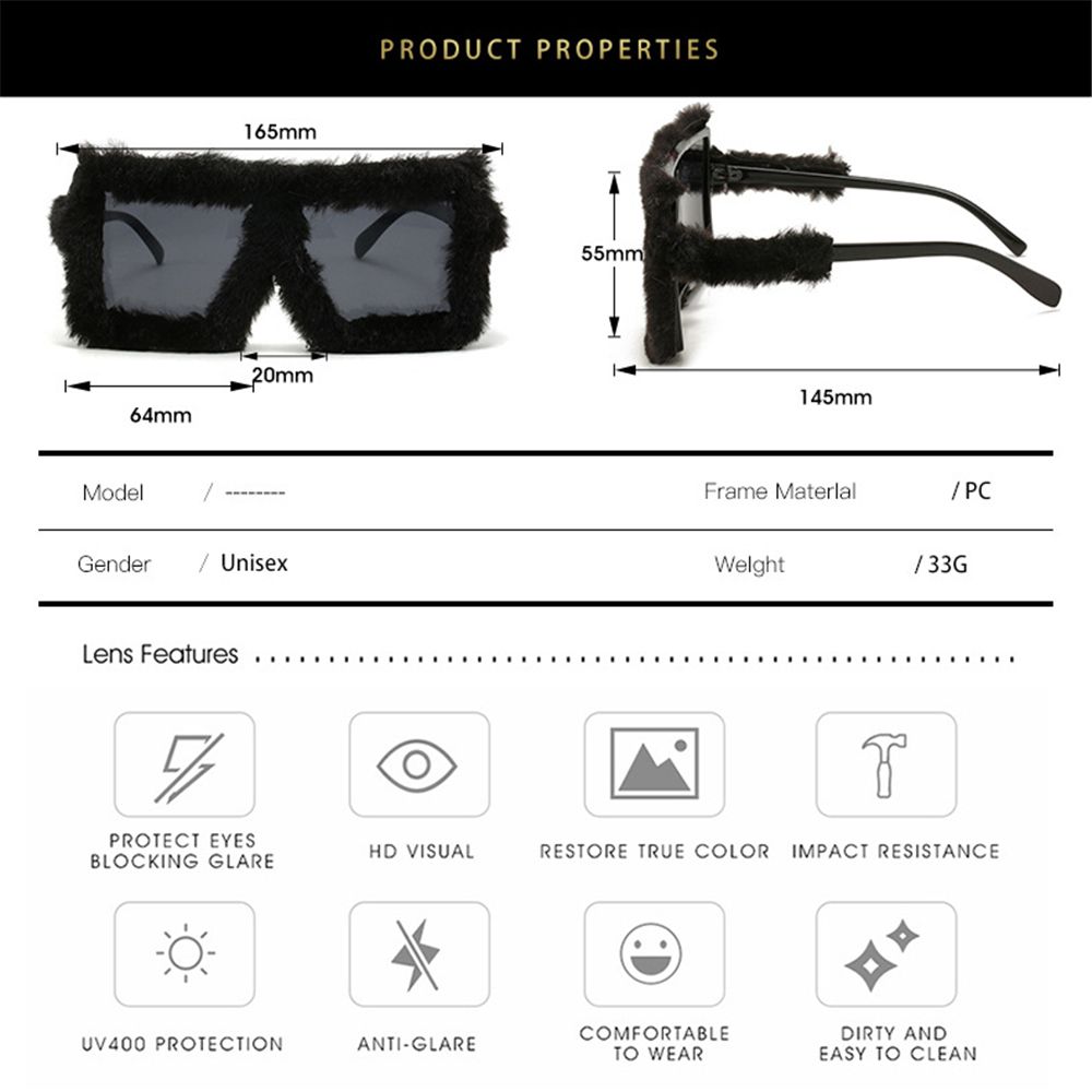 UV400 Ladies Shades Square Frame Soft Fur Ladies Sexy Shades Plush Sunglasses Punk Sun Glasses