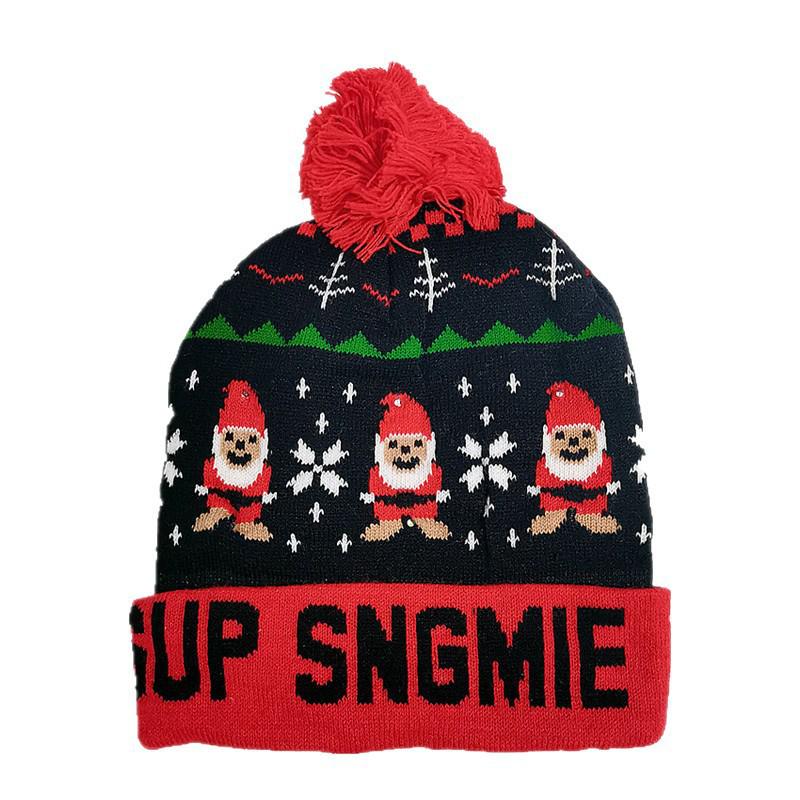Christmas LED Light Knitted Pom-Pom Hat for Adults - Warm Fashion for Autumn/Winter