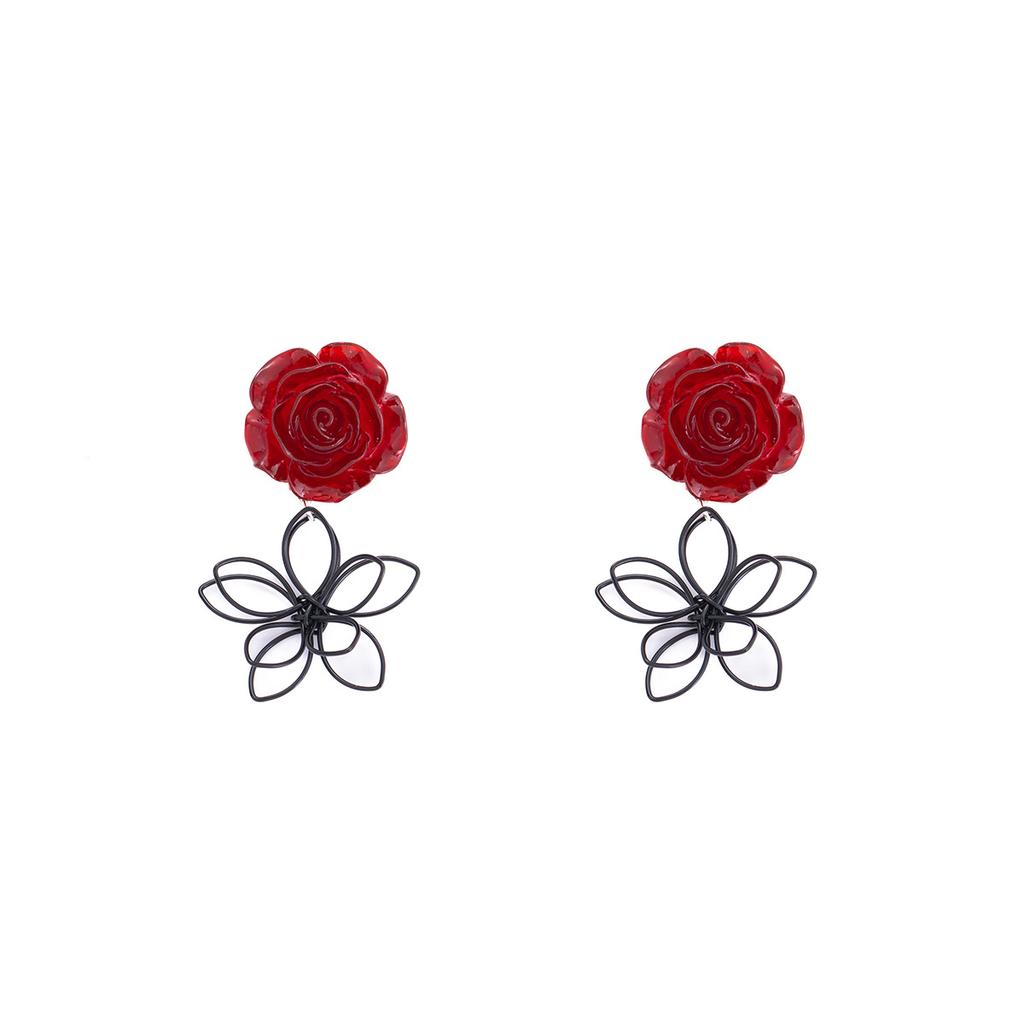Antique Ankara Red Rose National Style Light Luxury Elegant Temperament Female Personalized Earrings