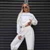 Ensemble Hoodie Pantalon Rayé Manches Longues Mode Streetwear Femme Tenue Décontractée Deux Pièces