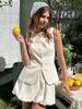2026 Summer Sweet Elegant Vest and Skirt Set Cute Bubble Hem Mini Skirt Two Piece Outfit Slim Fit Pink S-L