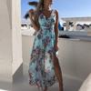Womens Summer Boho Maxi Long Dress Beach Dresses Sexy V Neck Off Shoulder Floral Dress Backless High Waist Sundress Vestidos