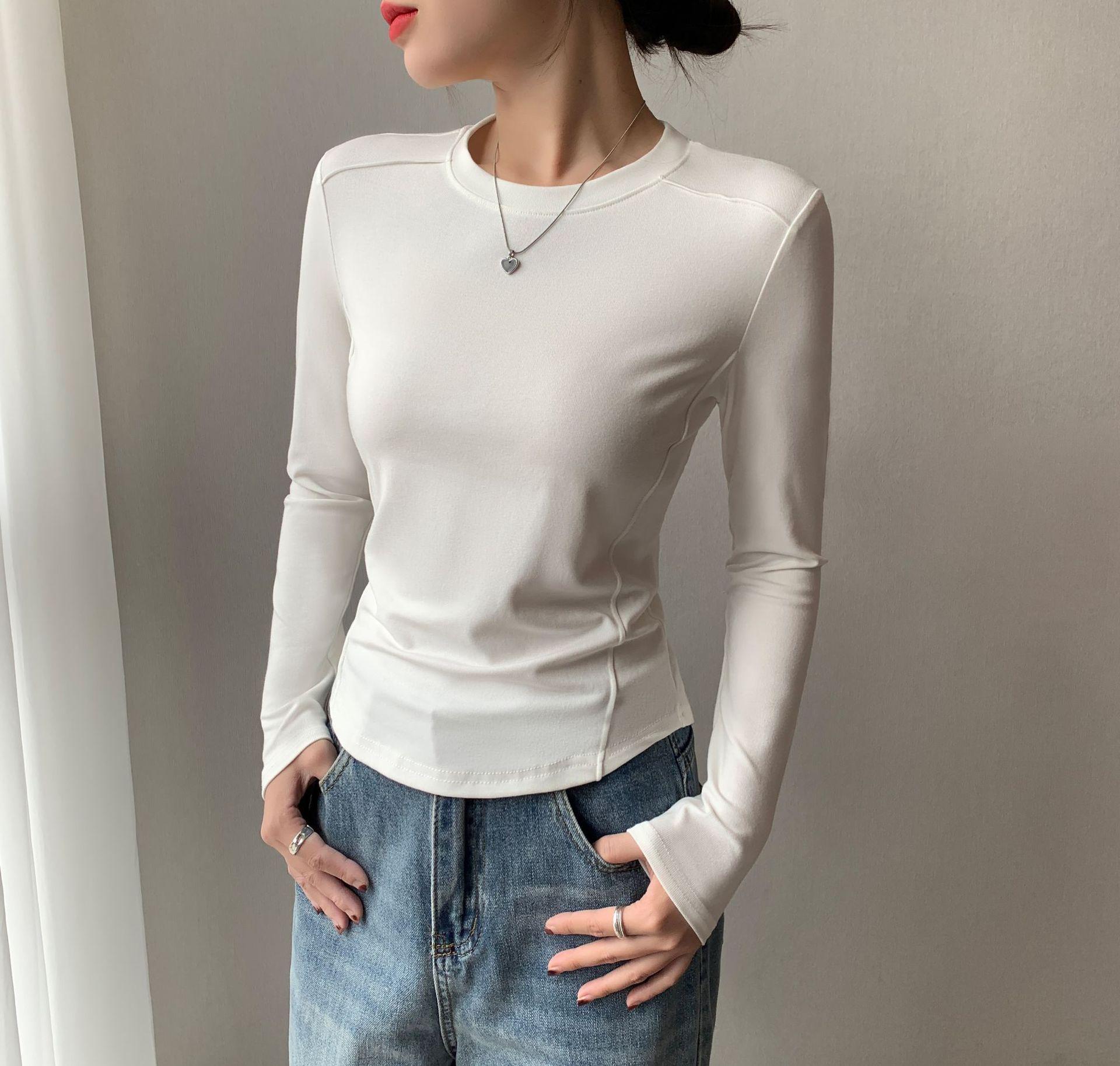 

Женские облегающие футболки с длинным рукавом и круглым вырезом на осень/зиму — стильные и универсальные M (90-102 jin) белый