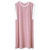 Sleeveless Women's Striped Mid-Length Nightgown with Chest Pads and Wide Straps for Summer, Outdoor Wear, and Home Pajamas.